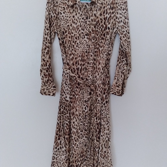 Satin Leopard Midi Shirt Dress - Picture 5 of 7